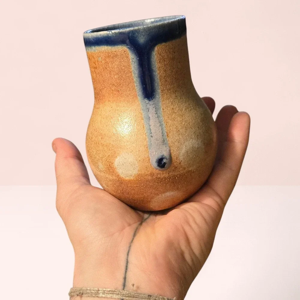 Settle Ceramics Tan Drip‎ Stoneware Mug Vase USA Handmade Studio Pottery Austin